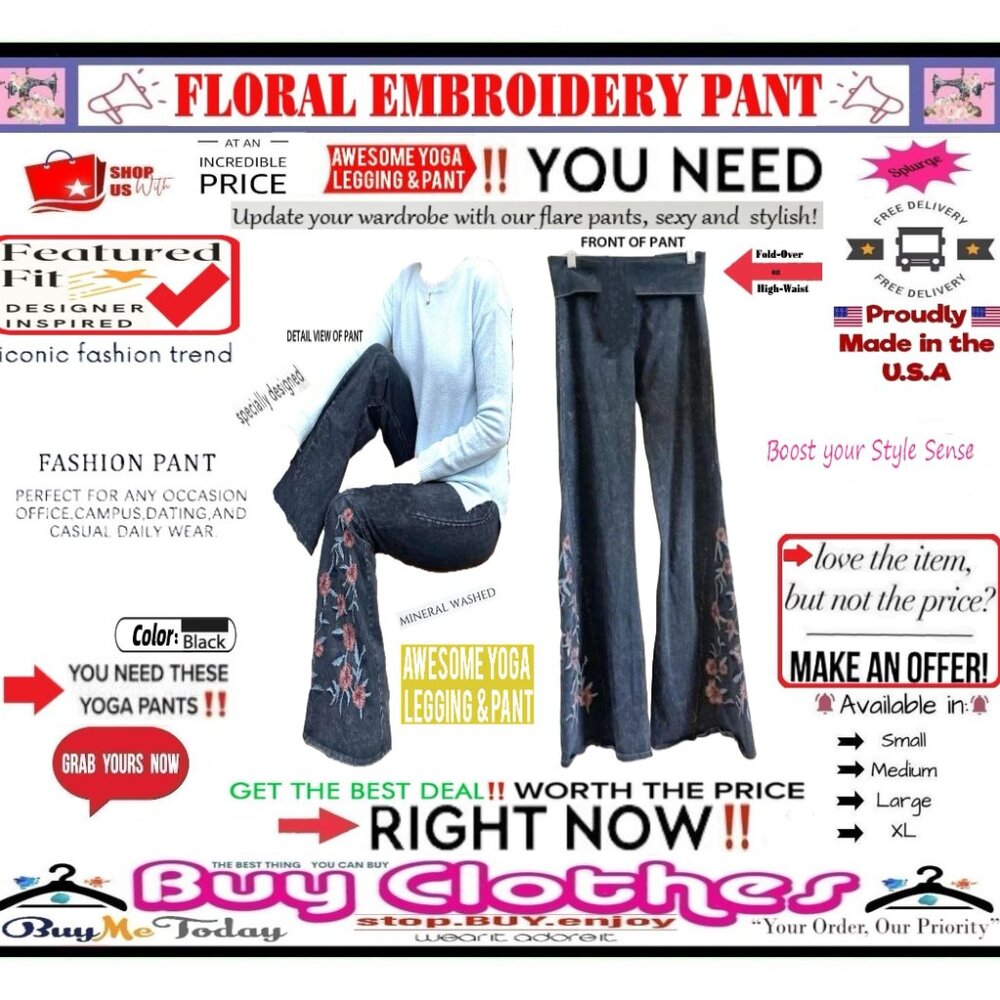 π BOTTOM Fold Embroidery π FLORAL β LEGGING PANT Waist FLARE Wash πΈ BUY NOWβ - Picture 12 of 16